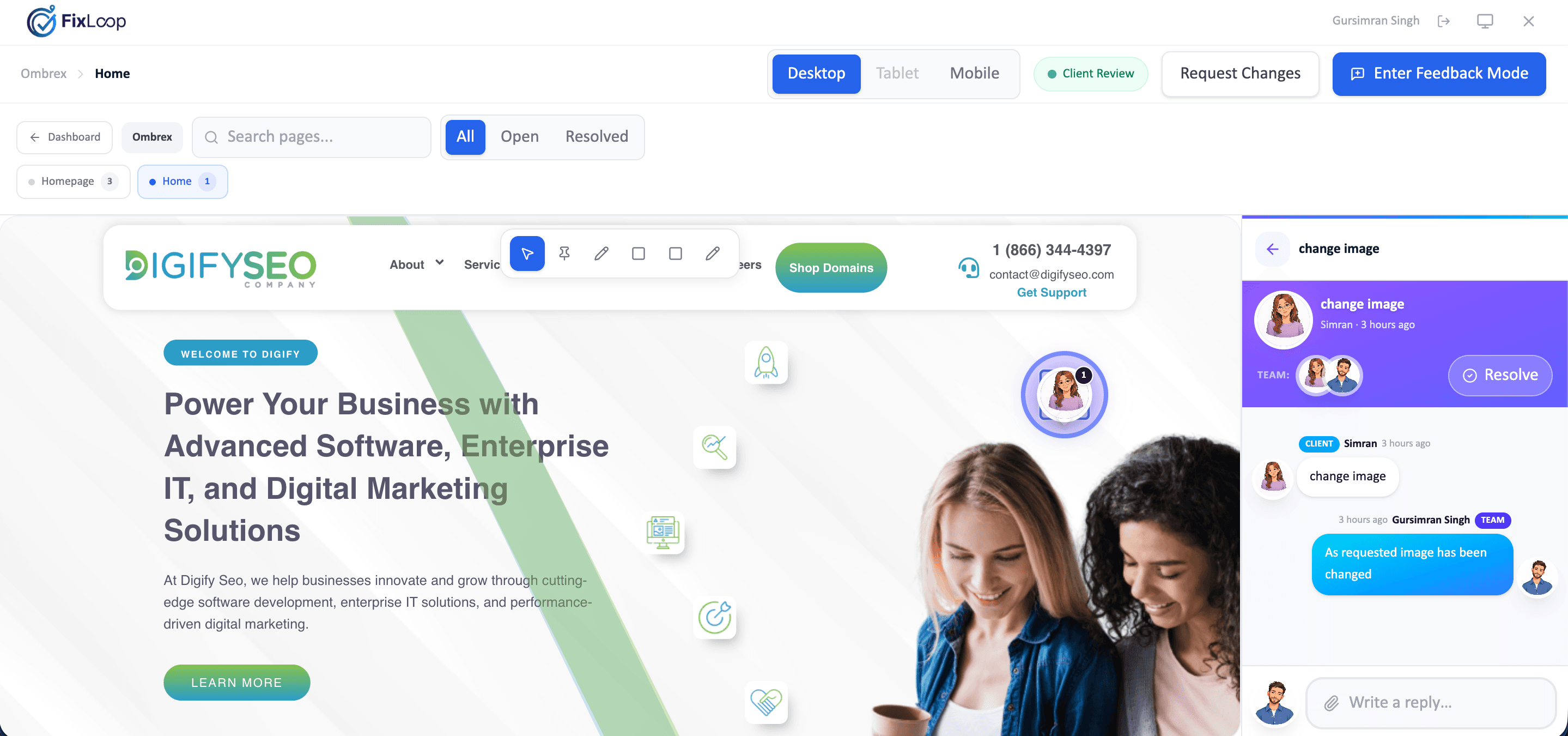 FixLoop visual feedback interface